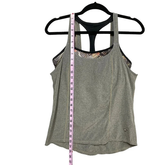 Prana‎ Sway Overlay Tank, Size Small, Gray with Patterned Bra Underneath, Yoga - Picture 9 of 11